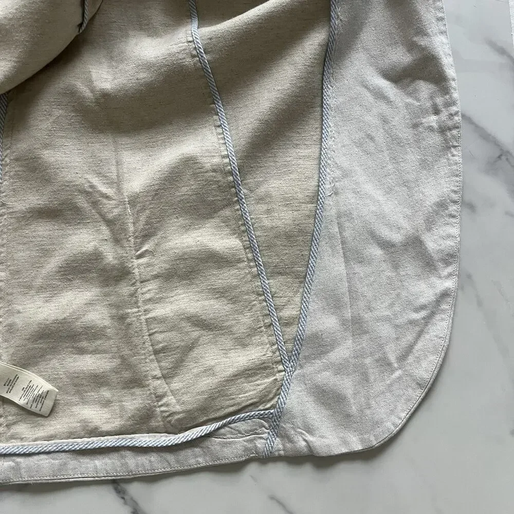 Free People Simply Perfect Linen Blazer Natural Tan Medium Oversized Jacket M